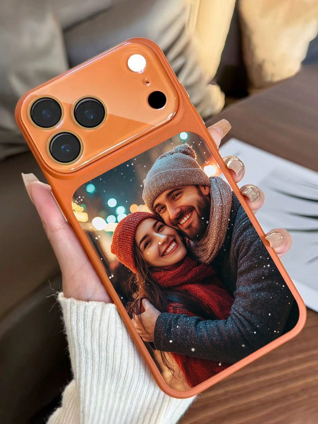 DIY Phone Case Customized Orange Magnetic Shockproof Shell Compatible With 17 Promax/17AIR/17Pro/17 Full Camera Protection Frosted Scratch Resistant For Couples Family Birthday Mother's Day Anniversar
