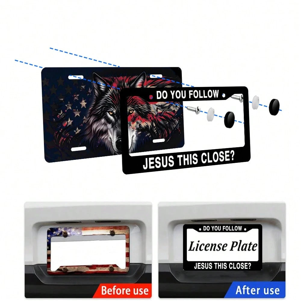 Do You Follow Jesus This Close? Matte Black Stainless Steel License Plate Frame Christian, Jesus/God Auto Car Frame, Heavy Duty License Plate Cover Holder, 2 Holes With Screws 1PC
