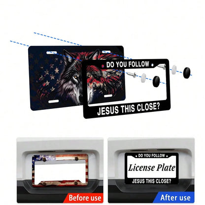 Do You Follow Jesus This Close? Matte Black Stainless Steel License Plate Frame Christian, Jesus/God Auto Car Frame, Heavy Duty License Plate Cover Holder, 2 Holes With Screws 1PC
