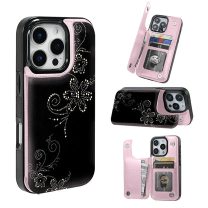 Dot-Matrix Floral Pattern Textured Leather Card Holder Phone Case-Compatible With The 17 Pro Max/Air/16/15/14/13/12/11 Series, As Well As The S22/S23/S24/25 Series. An Ideal Gift Choice For Christma