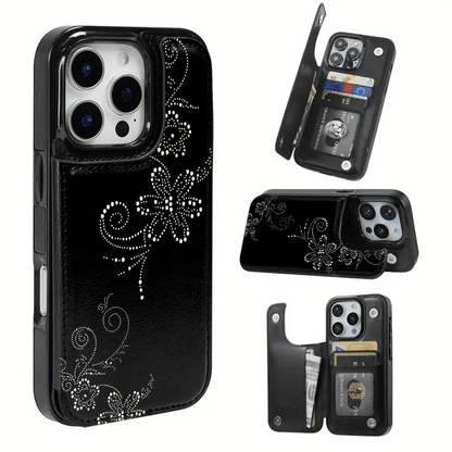 Dot-Matrix Floral Pattern Textured Leather Card Holder Phone Case-Compatible With The 17 Pro Max/Air/16/15/14/13/12/11 Series, As Well As The S22/S23/S24/25 Series. An Ideal Gift Choice For Christma
