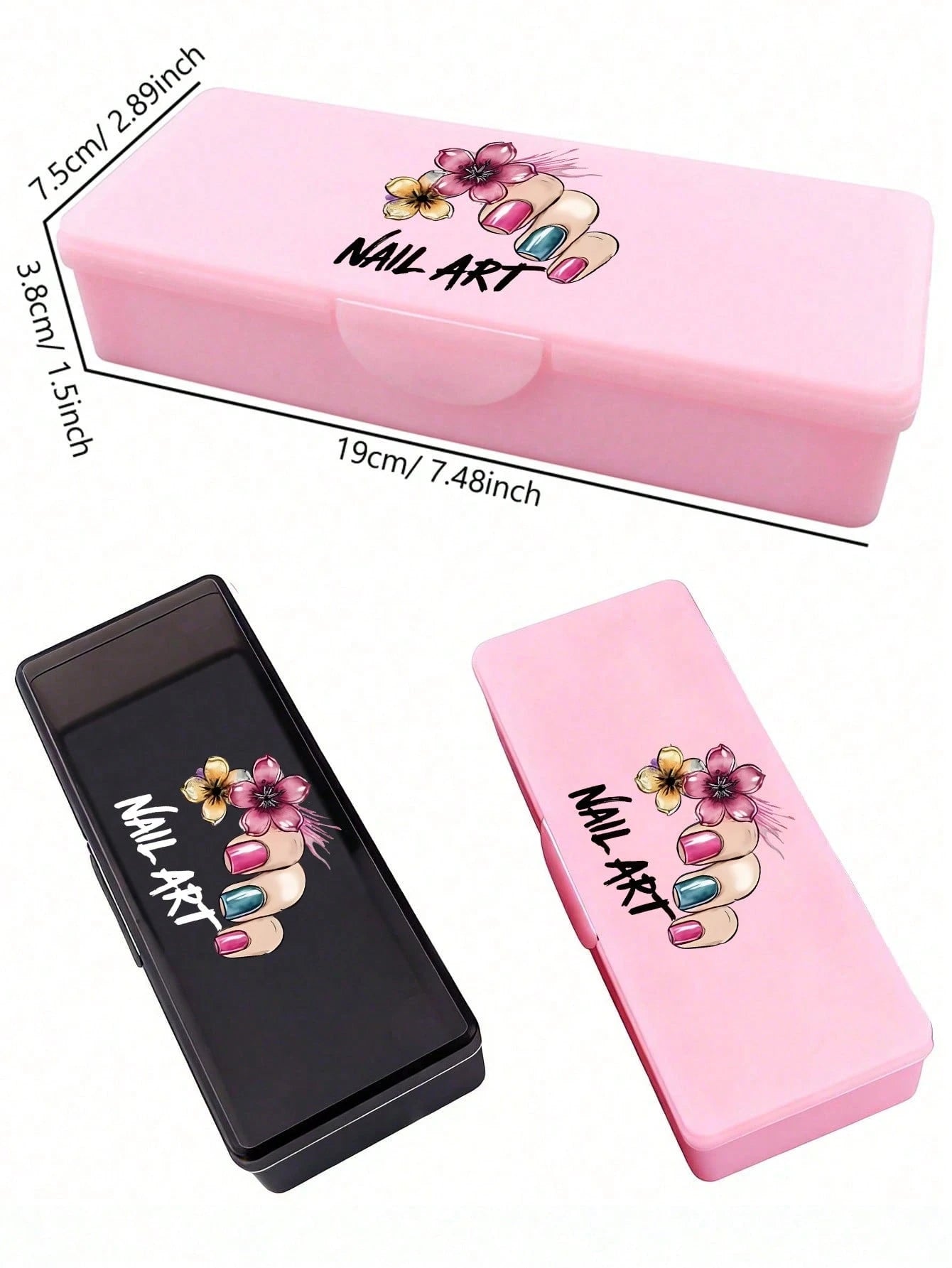 Double Layer Nail Art Tool Storage Box With Nail Art Designs, Nail File Holder, Nail Pen Organizer, Gel Nail Brush Sponge Container, Portable Rectangular Plastic Transparent Nail Supplies Storage Case