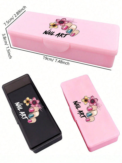 Double Layer Nail Art Tool Storage Box With Nail Art Designs, Nail File Holder, Nail Pen Organizer, Gel Nail Brush Sponge Container, Portable Rectangular Plastic Transparent Nail Supplies Storage Case