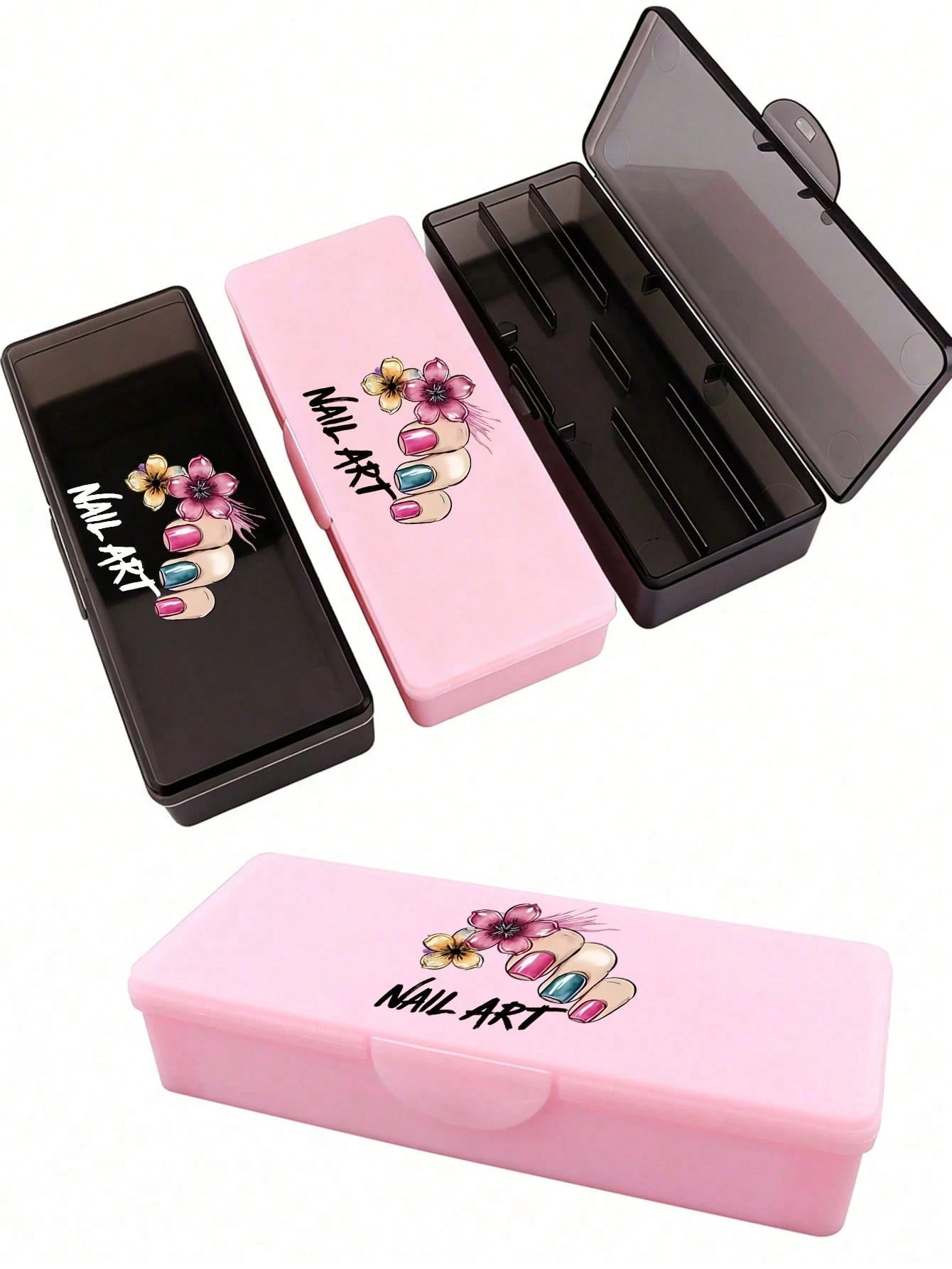 Double Layer Nail Art Tool Storage Box With Nail Art Designs, Nail File Holder, Nail Pen Organizer, Gel Nail Brush Sponge Container, Portable Rectangular Plastic Transparent Nail Supplies Storage Case