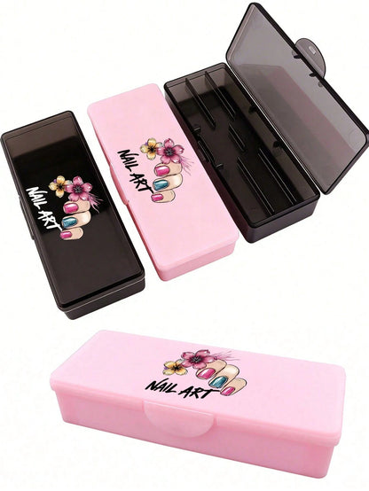 Double Layer Nail Art Tool Storage Box With Nail Art Designs, Nail File Holder, Nail Pen Organizer, Gel Nail Brush Sponge Container, Portable Rectangular Plastic Transparent Nail Supplies Storage Case