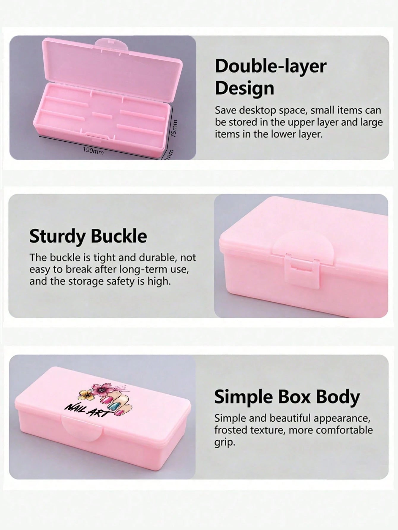Double Layer Nail Art Tool Storage Box With Nail Art Designs, Nail File Holder, Nail Pen Organizer, Gel Nail Brush Sponge Container, Portable Rectangular Plastic Transparent Nail Supplies Storage Case