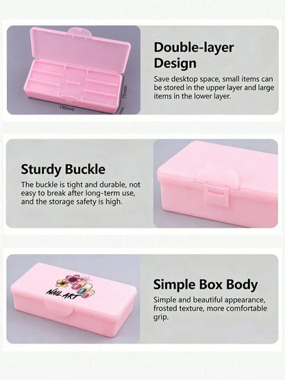 Double Layer Nail Art Tool Storage Box With Nail Art Designs, Nail File Holder, Nail Pen Organizer, Gel Nail Brush Sponge Container, Portable Rectangular Plastic Transparent Nail Supplies Storage Case