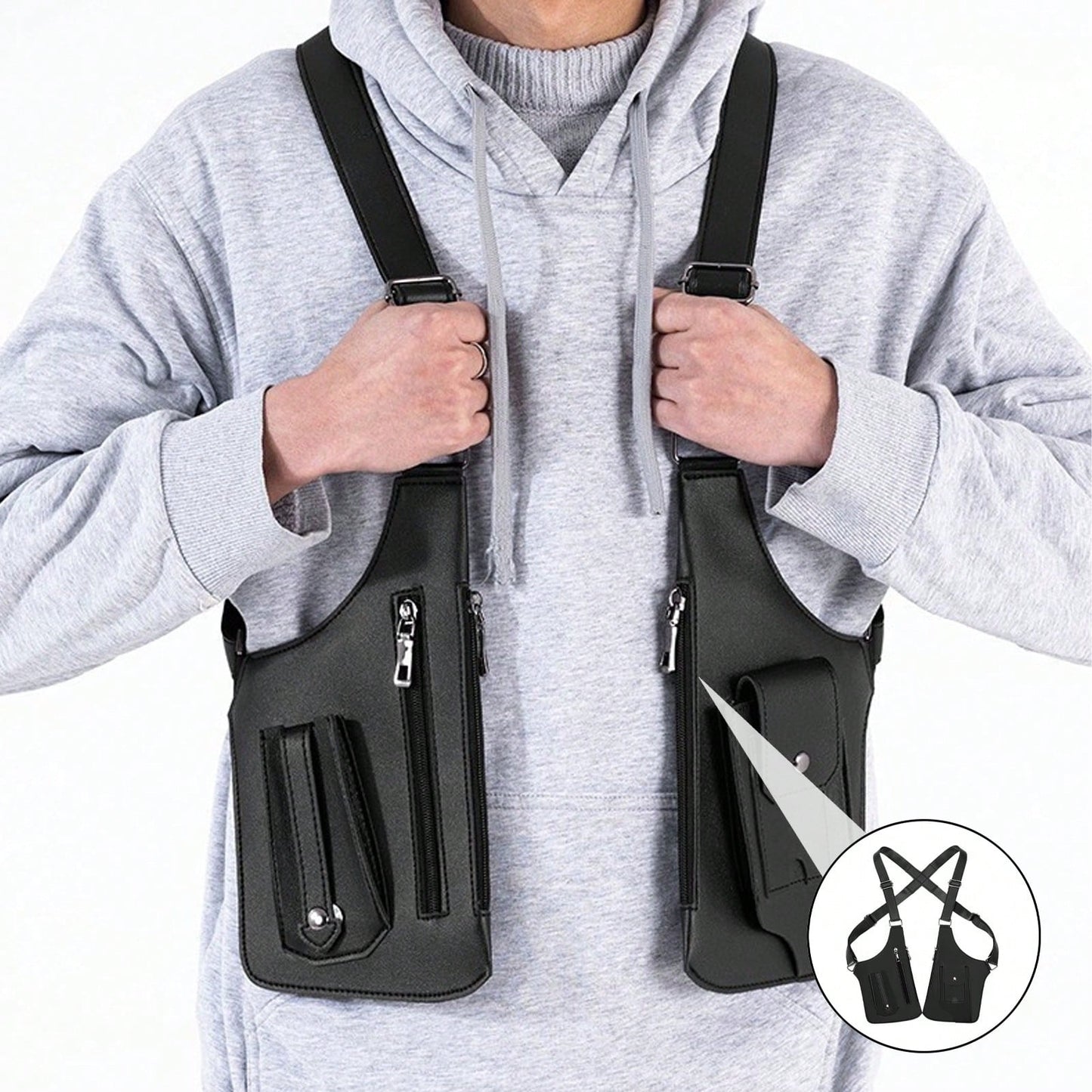 Double Shoulder Armpit Bag, Concealed Pack Backpack, Underarm Shoulder Bag For Men, 2026 New Leather Bag Men, Men's Outdoor Vest Bag For Travel/Outdoors