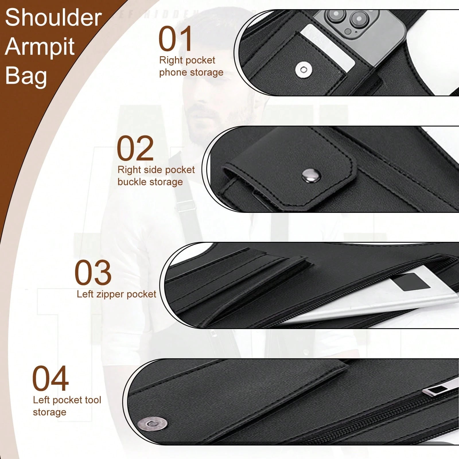 Double Shoulder Armpit Bag, Concealed Pack Backpack, Underarm Shoulder Bag For Men, 2026 New Leather Bag Men, Men's Outdoor Vest Bag For Travel/Outdoors