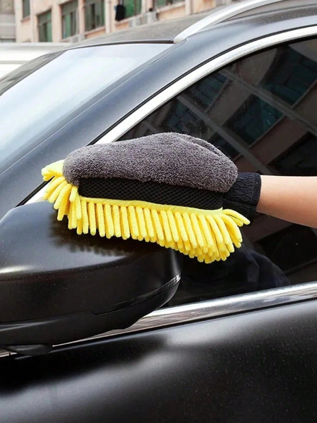 Double-Sided Car Washing Gloves, Waterproof Lining, Made Of Microfiber And Faux Wool, Won't Scratch, Helps Produce Foam, Ideal For Car Detailing, Washing And Drying, A Useful Car Cleaning Tool