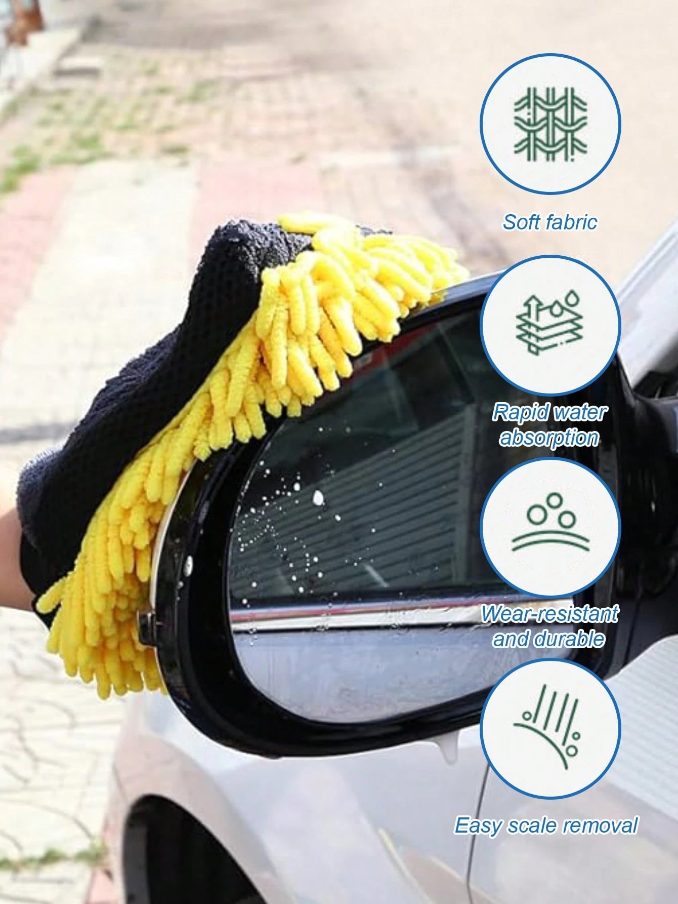 Double-Sided Car Washing Gloves, Waterproof Lining, Made Of Microfiber And Faux Wool, Won't Scratch, Helps Produce Foam, Ideal For Car Detailing, Washing And Drying, A Useful Car Cleaning Tool