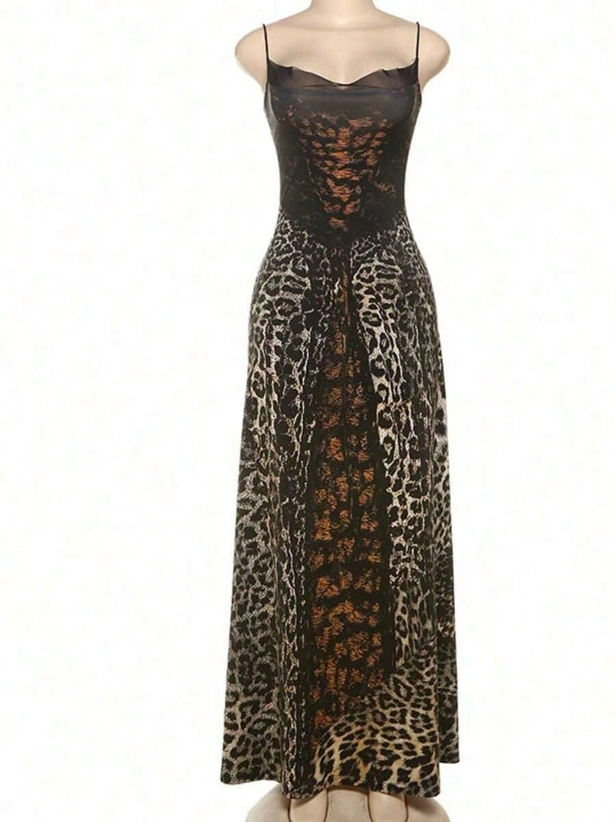 Dresses For WomenLeopard Print Strapless Maxi Dress High-Waist Slim Fit Lace Panel Gown For Valentine's Date NightLoose And Comfortablevestidos De Mu