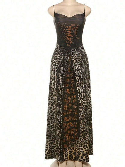 Dresses For WomenLeopard Print Strapless Maxi Dress High-Waist Slim Fit Lace Panel Gown For Valentine's Date NightLoose And Comfortablevestidos De Mu