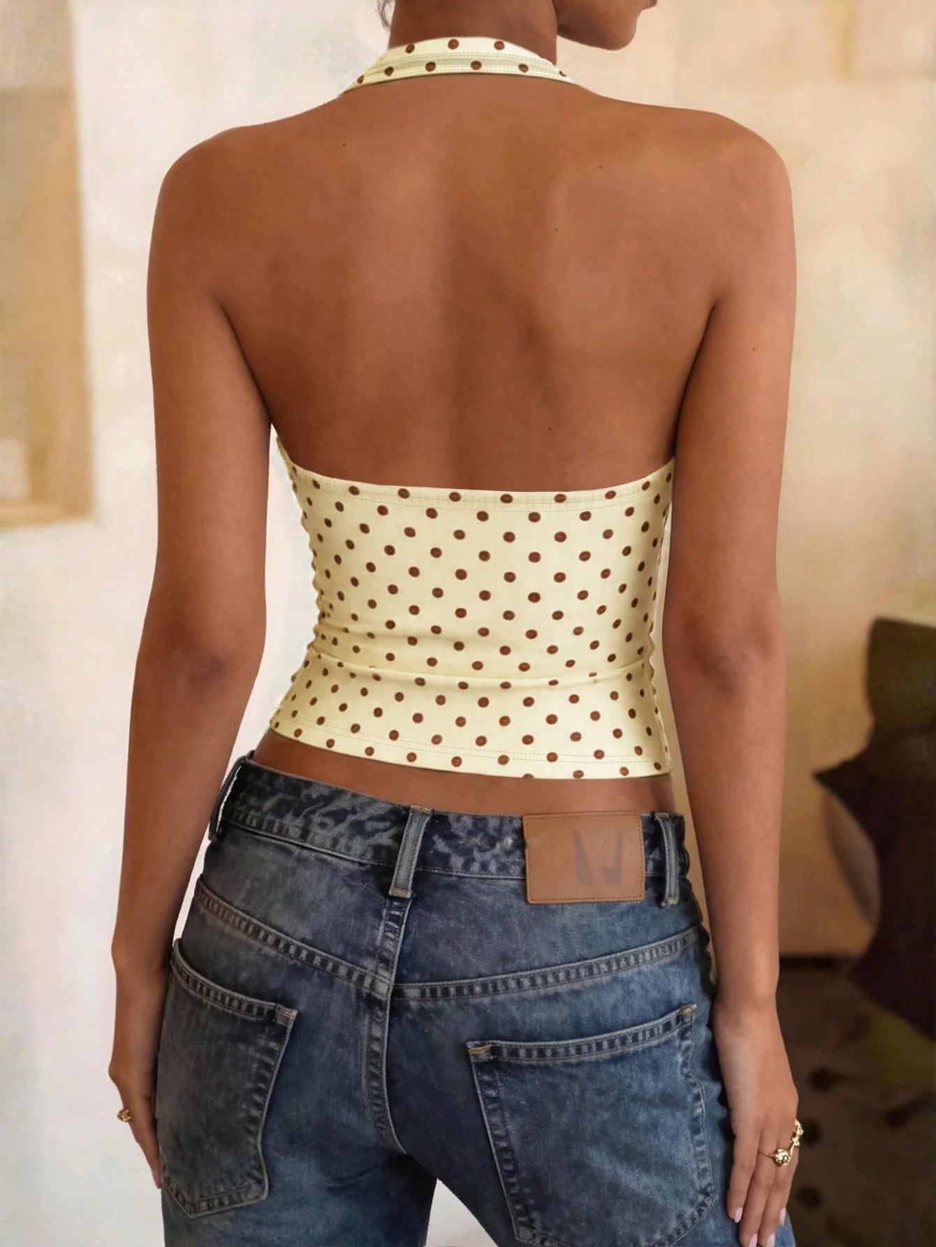 DrmWander Women's Polka Dot Print Casual Halter Neck Camisole