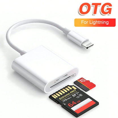 Dual Slot SD/TF Card Reader Adapter, Camera Viewer SD Card Adapter, Universal Portable Plug And Play Type-C/Lightning Port Compatible With IPhone 17/16/15/14/13/12/11/XS/8/7/6/IPad, And Other Smartpho