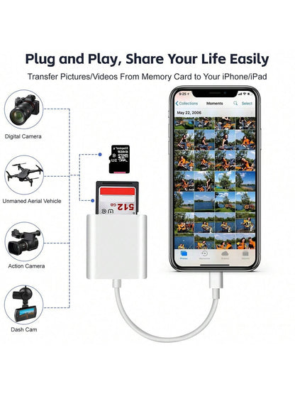 Dual Slot SD/TF Card Reader Adapter, Camera Viewer SD Card Adapter, Universal Portable Plug And Play Type-C/Lightning Port Compatible With IPhone 17/16/15/14/13/12/11/XS/8/7/6/IPad, And Other Smartpho