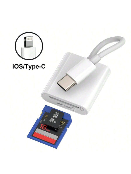 Dual Slot SD/TF Card Reader Adapter, Camera Viewer SD Card Adapter, Universal Portable Plug And Play Type-C/Lightning Port Compatible With IPhone 17/16/15/14/13/12/11/XS/8/7/6/IPad, And Other Smartpho