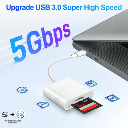 Dual Slot SD/TF Card Reader Adapter, Camera Viewer SD Card Adapter, Universal Portable Plug And Play Type-C/Lightning Port Compatible With IPhone 17/16/15/14/13/12/11/XS/8/7/6/IPad, And Other Smartpho