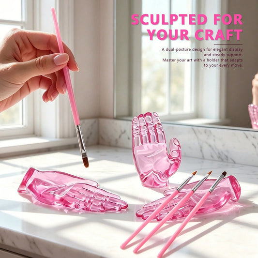 Dual-Style Crystal Acrylic Palm Pen Holder, Anti-Stain Easy-To-Clean Nail Art Brush Stand, Nail Salon Color Mixing Display