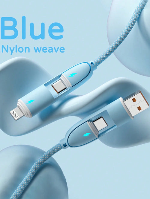Durcord 1m/3.28ft/39.37in 4-In-1 60W/100W(Max)/27W Nylon Braided Lightning Data Cable & 3-In-2 60W+27W Fast Charging Cable, Compatible With IPhone 17/16/15/14/13/12/Pro Max Series, Galaxy S25, And Oth