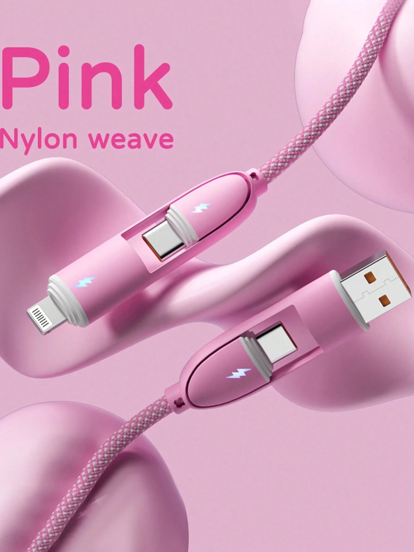 Durcord 1m/3.28ft/39.37in 4-In-1 60W/100W(Max)/27W Nylon Braided Lightning Data Cable & 3-In-2 60W+27W Fast Charging Cable, Compatible With IPhone 17/16/15/14/13/12/Pro Max Series, Galaxy S25, And Oth