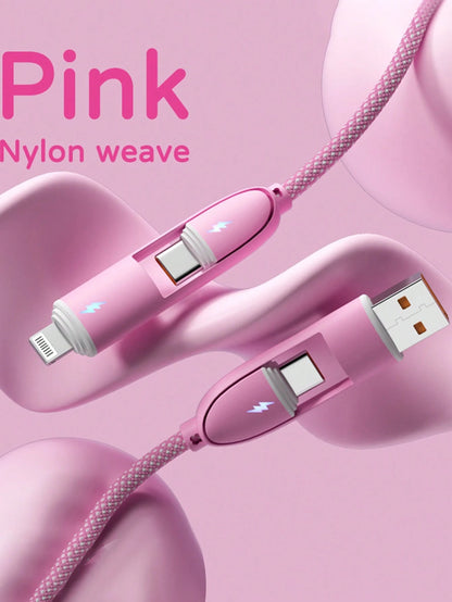 Durcord 1m/3.28ft/39.37in 4-In-1 60W/100W(Max)/27W Nylon Braided Lightning Data Cable & 3-In-2 60W+27W Fast Charging Cable, Compatible With IPhone 17/16/15/14/13/12/Pro Max Series, Galaxy S25, And Oth