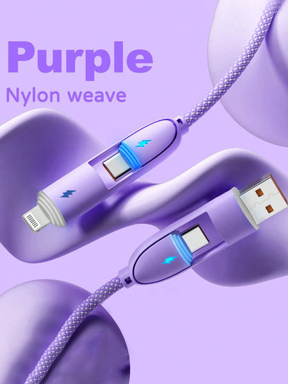 Durcord 1m/3.28ft/39.37in 4-In-1 60W/100W(Max)/27W Nylon Braided Lightning Data Cable & 3-In-2 60W+27W Fast Charging Cable, Compatible With IPhone 17/16/15/14/13/12/Pro Max Series, Galaxy S25, And Oth