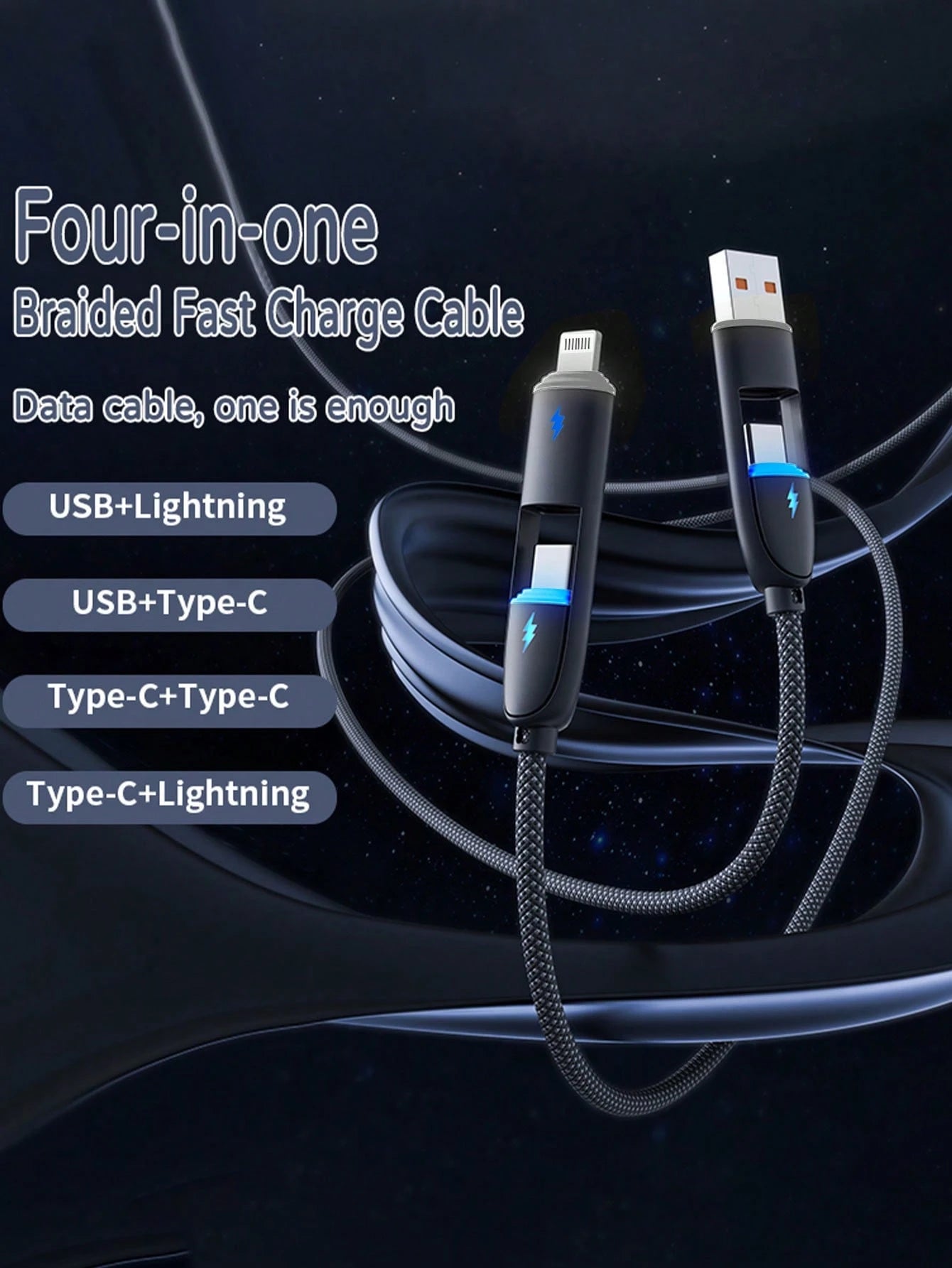 Durcord 1m/3.28ft/39.37in 4-In-1 60W/100W(Max)/27W Nylon Braided Lightning Data Cable & 3-In-2 60W+27W Fast Charging Cable, Compatible With IPhone 17/16/15/14/13/12/Pro Max Series, Galaxy S25, And Oth