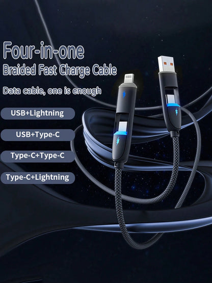 Durcord 1m/3.28ft/39.37in 4-In-1 60W/100W(Max)/27W Nylon Braided Lightning Data Cable & 3-In-2 60W+27W Fast Charging Cable, Compatible With IPhone 17/16/15/14/13/12/Pro Max Series, Galaxy S25, And Oth