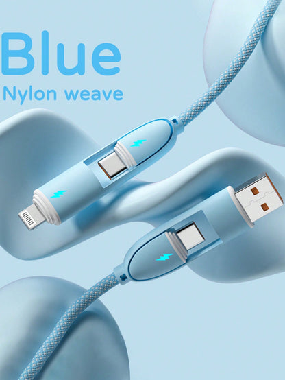 Durcord 1m/3.28ft/39.37in 4-In-1 60W/100W(Max)/27W Nylon Braided Lightning Data Cable & 3-In-2 60W+27W Fast Charging Cable, Compatible With IPhone 17/16/15/14/13/12/Pro Max Series, Galaxy S25, And Oth