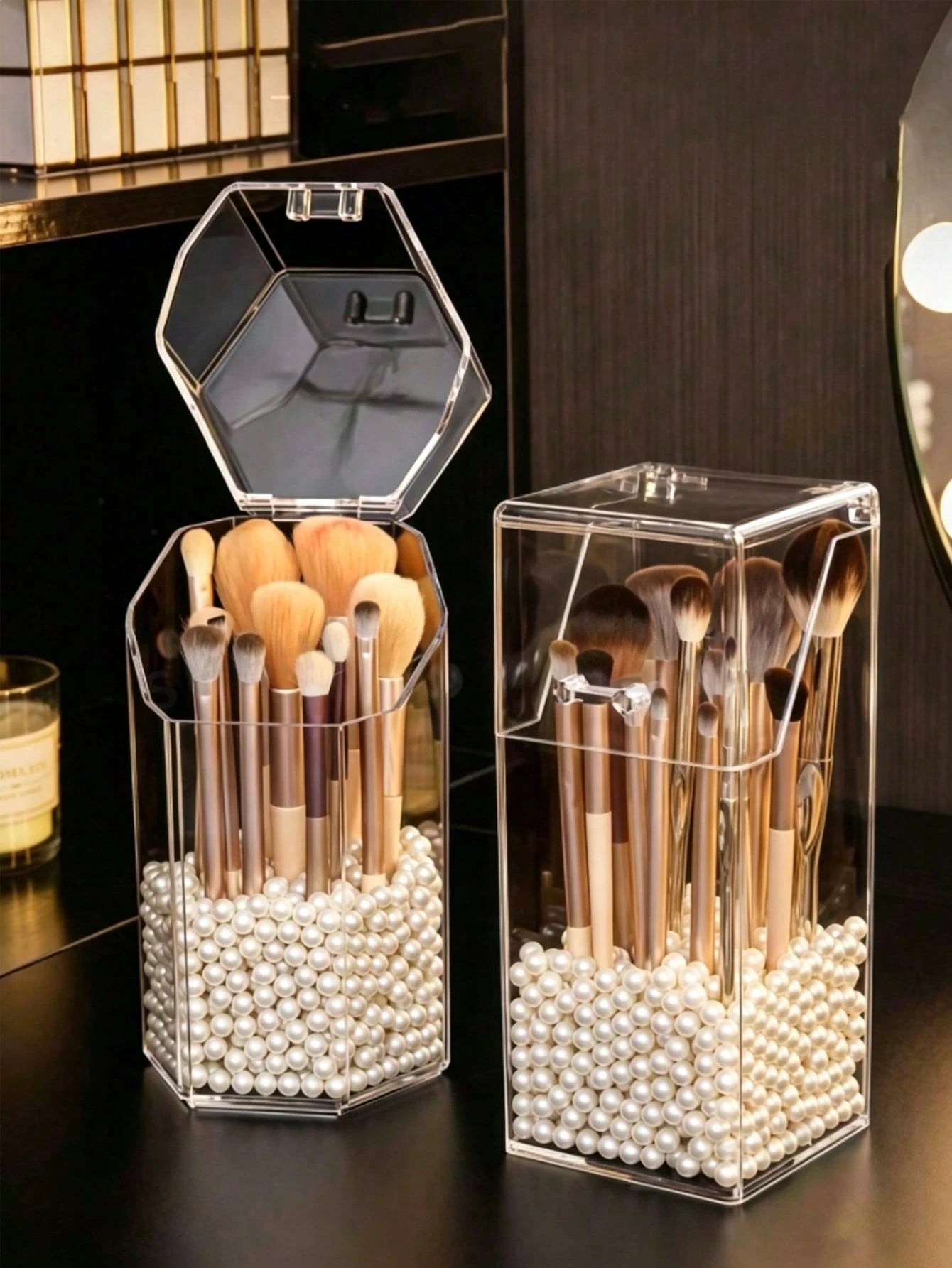 Dust-Proof Makeup Brush Holder With Lid, Transparent Acrylic Makeup Brush Storage Box, Multifunctional Storage Pen Holder, Vanity Storage Box, Women's Gift, Holiday Gift