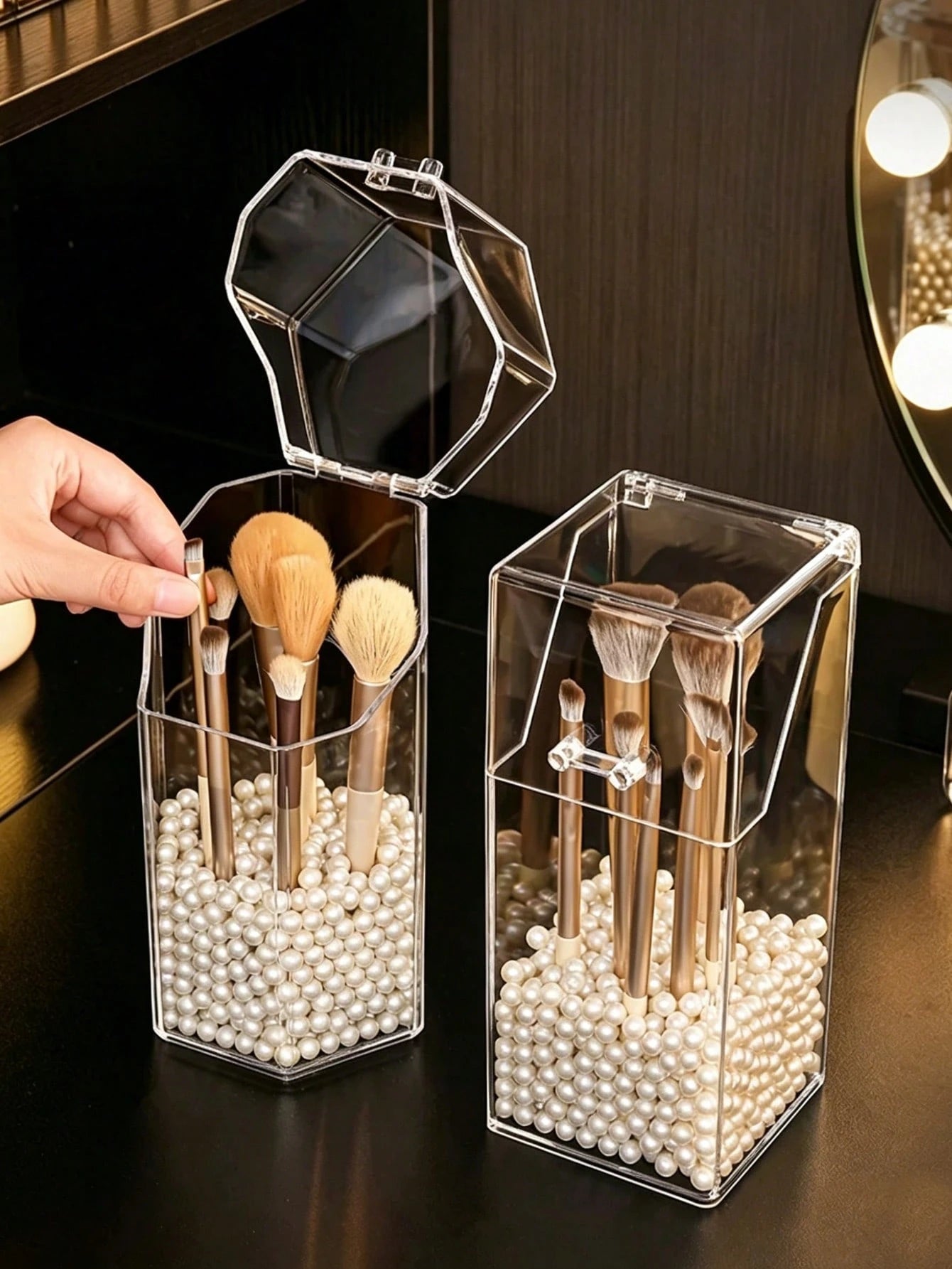 Dust-Proof Makeup Brush Holder With Lid, Transparent Acrylic Makeup Brush Storage Box, Multifunctional Storage Pen Holder, Vanity Storage Box, Women's Gift, Holiday Gift