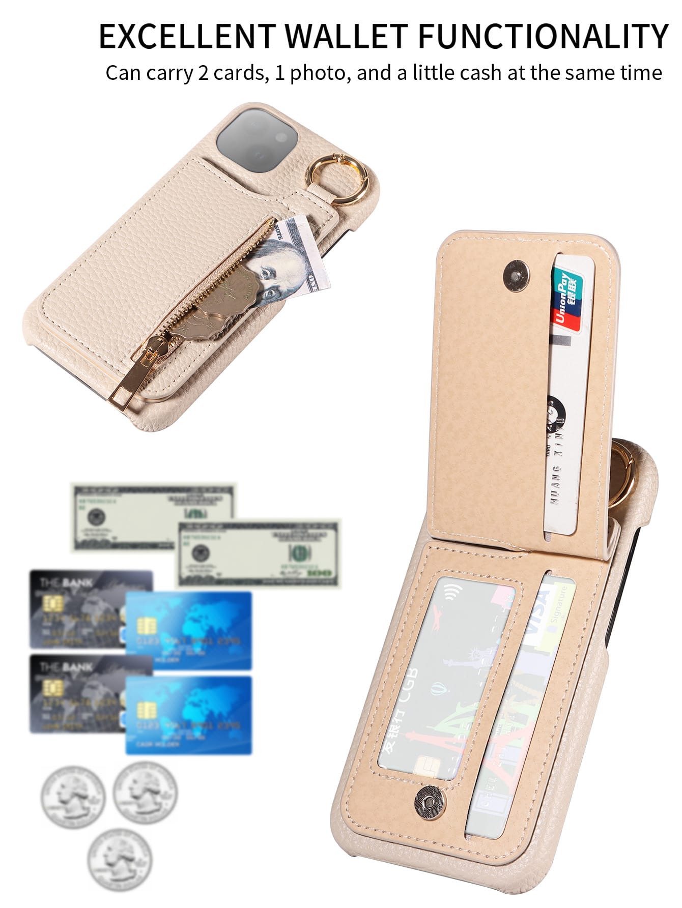 eaacaa 1pc Wallet-Style Stand Multi-Card Slot Coin Zipper Pouch PU Flip Cover Phone Case Compatible With Apple 17e 17ProMax 16ProMax 16Pro 16Plus 15ProMax 15plus 13ProMax 13pro 13Mini 14ProMax 14Pro 1