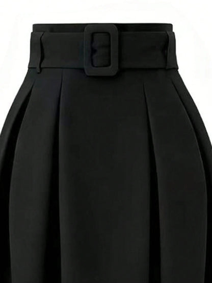 EARO Women's High Waist Slimming Gray Versatile Casual Commuter Skirt, Loose Design With Adjustable Waistband, A-Line Skirt Black Spring