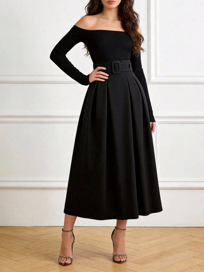 EARO Women's High Waist Slimming Gray Versatile Casual Commuter Skirt, Loose Design With Adjustable Waistband, A-Line Skirt Black Spring