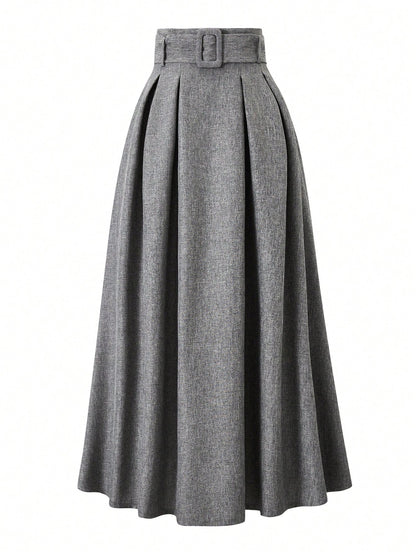 EARO Women's High Waist Slimming Gray Versatile Casual Commuter Skirt, Loose Design With Adjustable Waistband, A-Line Skirt Black Spring