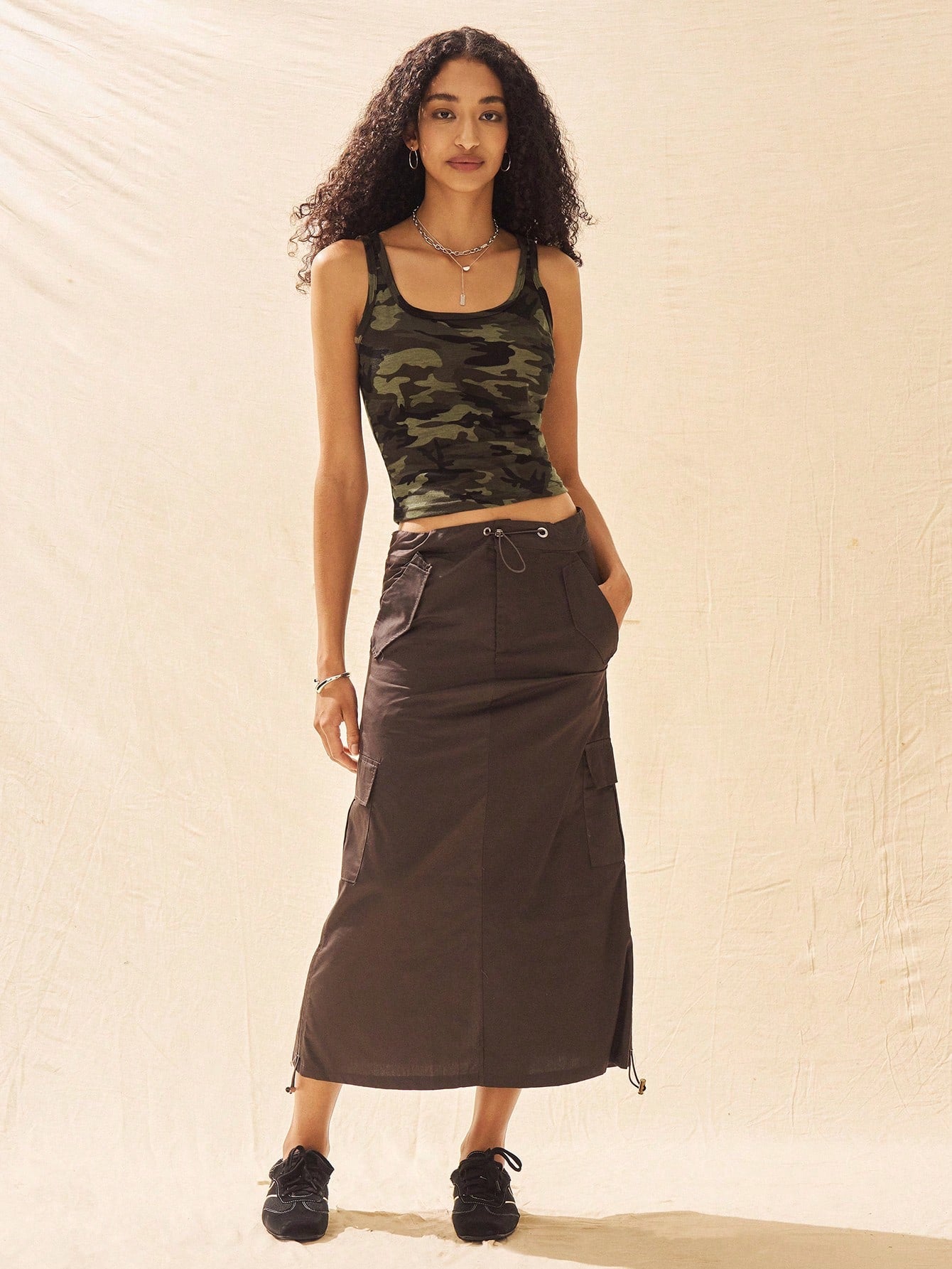 Easelle Camouflage Knitted Women's Slim-Fit Tank Top