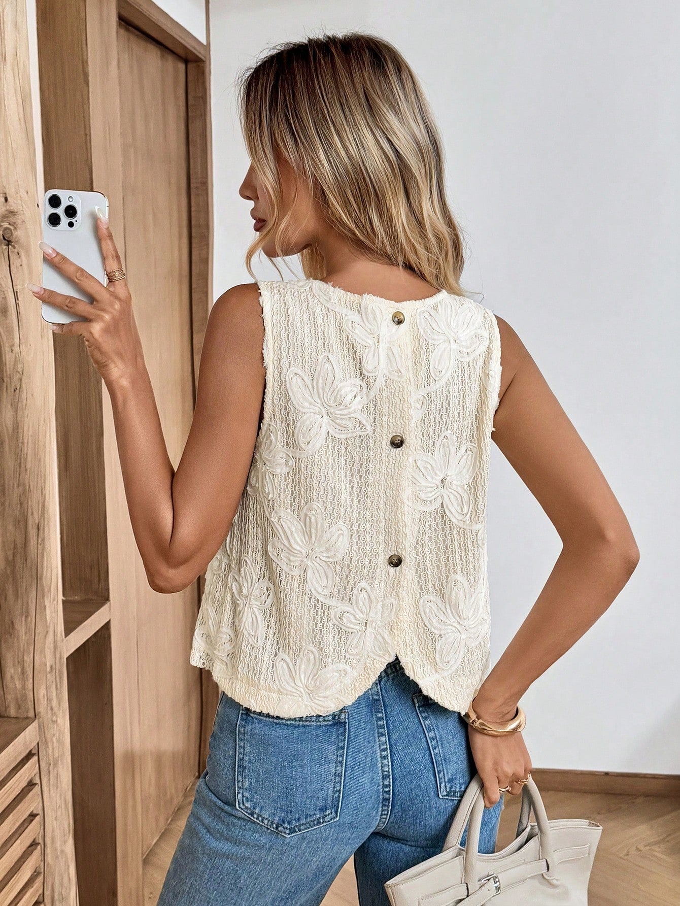 Easowa Women's Elegant Romantic Summer White Floral Sleeveless Cropped Top,Back Slit Button Up Shirt Tea Party Brunch Boho Style Tops For Vacations,Business
