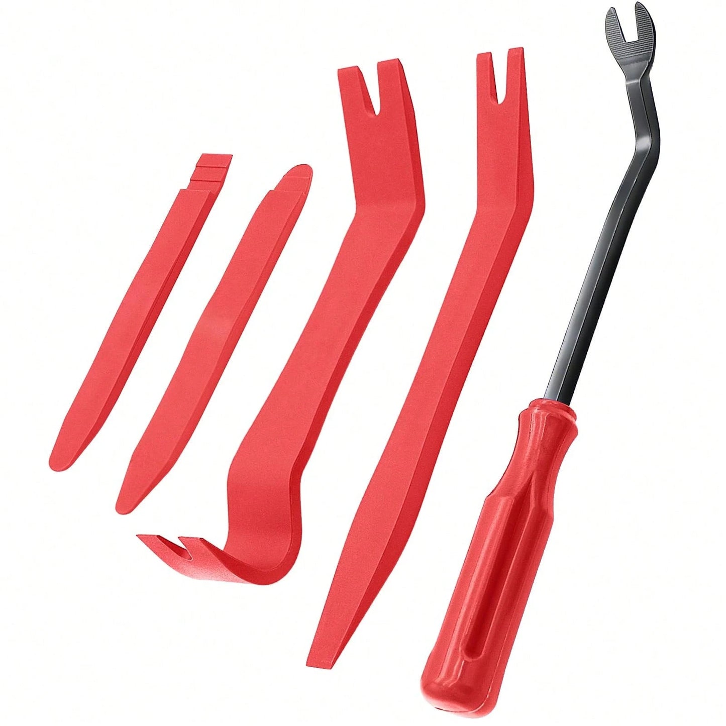 EldHus 5 Pcs Car Trim Removal Tool Kit Upholstery Tools, Auto Clip Removal Pry Tool For Door Dash Dashboard Panel Fastener Remover, Push Pin Puller Body Repair Tools, Red-Blue
