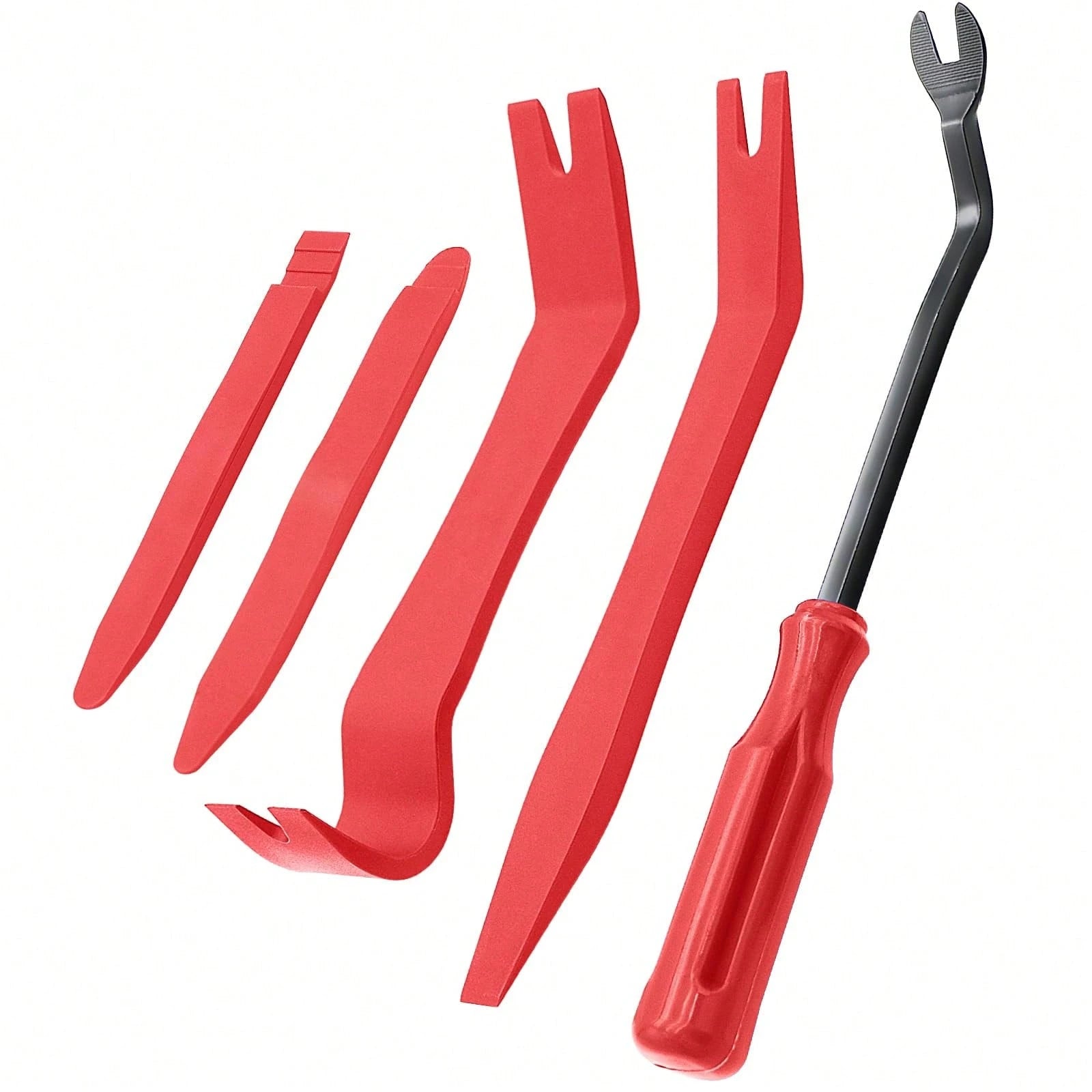 EldHus 5 Pcs Car Trim Removal Tool Kit Upholstery Tools, Auto Clip Removal Pry Tool For Door Dash Dashboard Panel Fastener Remover, Push Pin Puller Body Repair Tools, Red-Blue