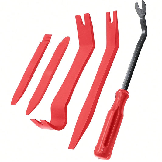 EldHus 5 Pcs Car Trim Removal Tool Kit Upholstery Tools, Auto Clip Removal Pry Tool For Door Dash Dashboard Panel Fastener Remover, Push Pin Puller Body Repair Tools, Red-Blue