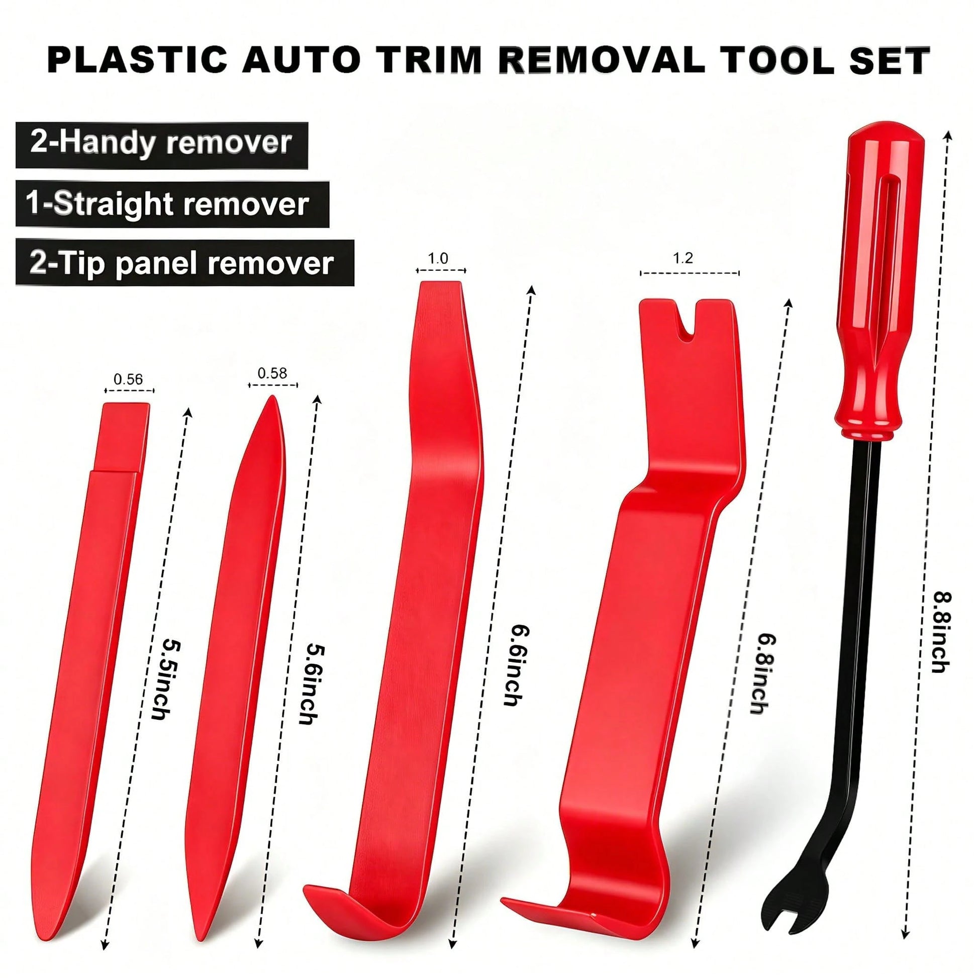 EldHus 5 Pcs Car Trim Removal Tool Kit Upholstery Tools, Auto Clip Removal Pry Tool For Door Dash Dashboard Panel Fastener Remover, Push Pin Puller Body Repair Tools, Red-Blue