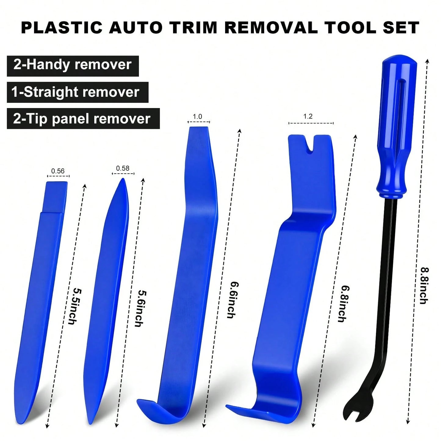 EldHus 5 Pcs Car Trim Removal Tool Kit Upholstery Tools, Auto Clip Removal Pry Tool For Door Dash Dashboard Panel Fastener Remover, Push Pin Puller Body Repair Tools, Red-Blue