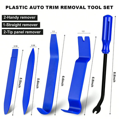 EldHus 5 Pcs Car Trim Removal Tool Kit Upholstery Tools, Auto Clip Removal Pry Tool For Door Dash Dashboard Panel Fastener Remover, Push Pin Puller Body Repair Tools, Red-Blue