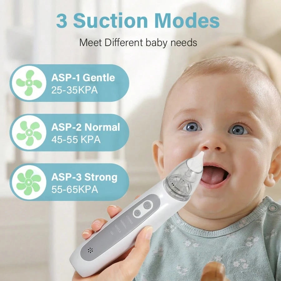 Electric Nasal Aspirator For Babies, Rechargeable Nasal Suction Device With Adjustable Suction Power & Music, Includes 3 Silicone Soft Tips