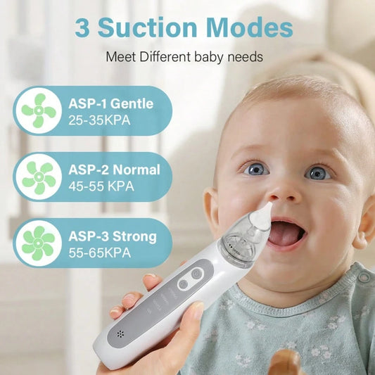 Electric Nasal Aspirator For Babies, Rechargeable Nasal Suction Device With Adjustable Suction Power & Music, Includes 3 Silicone Soft Tips