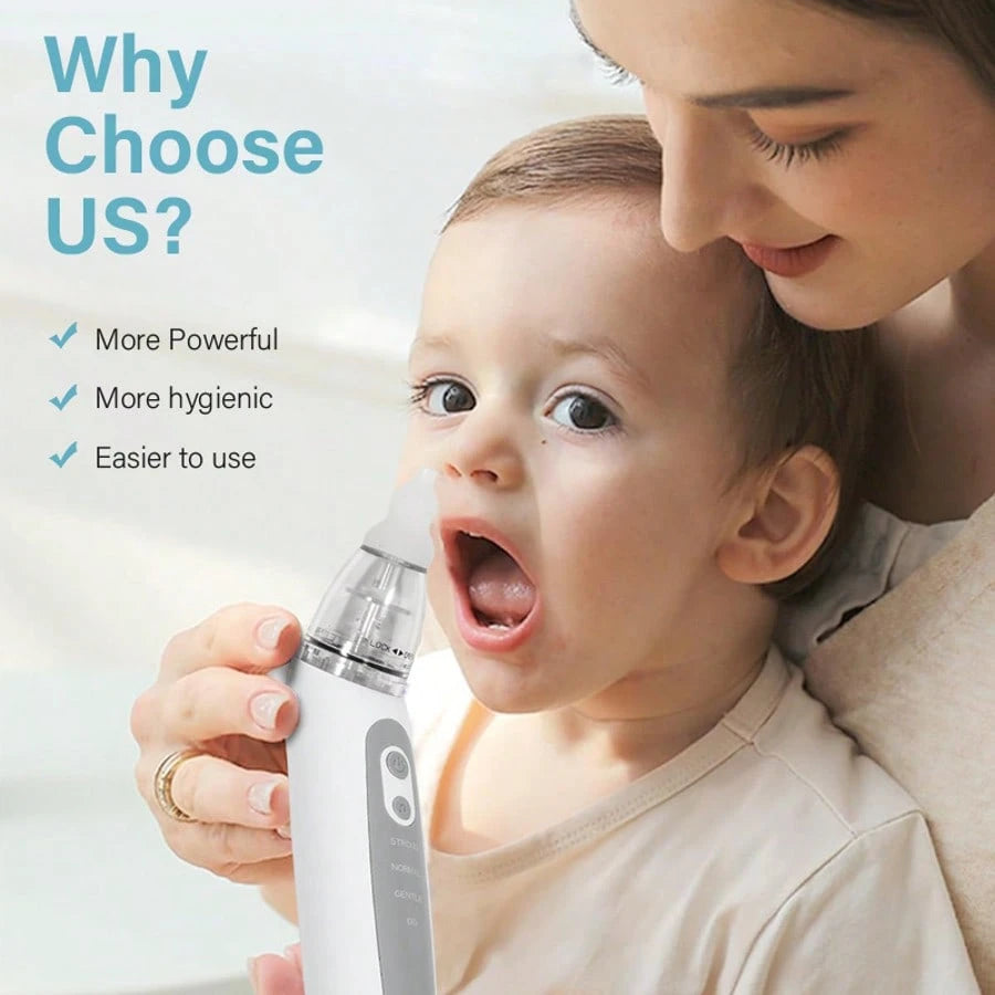 Electric Nasal Aspirator For Babies, Rechargeable Nasal Suction Device With Adjustable Suction Power & Music, Includes 3 Silicone Soft Tips