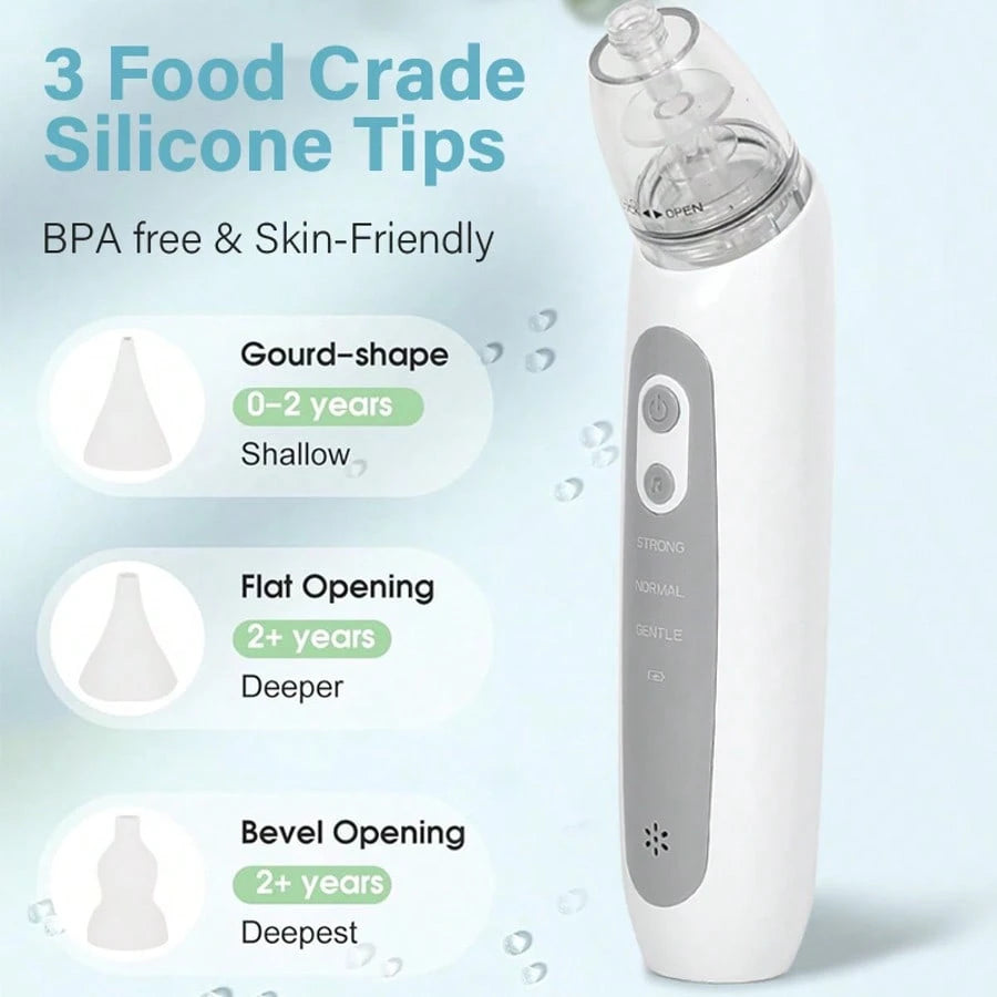 Electric Nasal Aspirator For Babies, Rechargeable Nasal Suction Device With Adjustable Suction Power & Music, Includes 3 Silicone Soft Tips