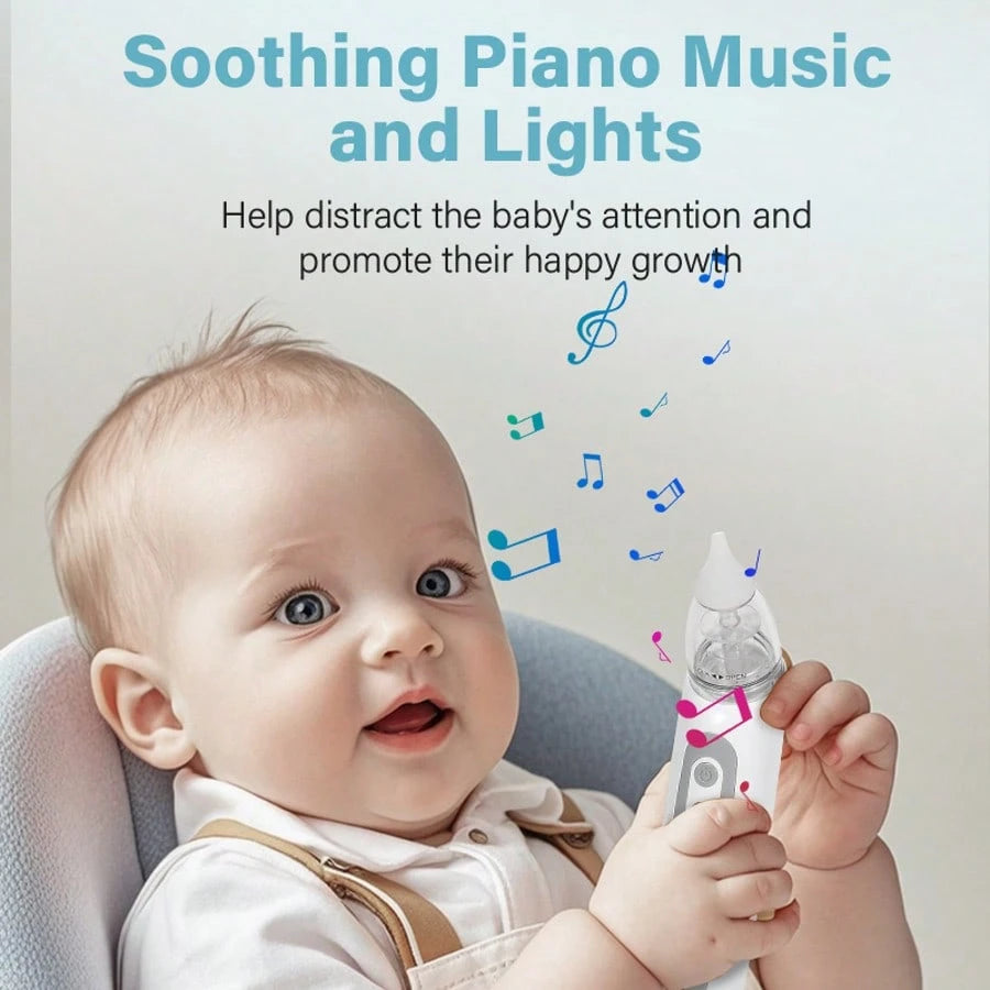 Electric Nasal Aspirator For Babies, Rechargeable Nasal Suction Device With Adjustable Suction Power & Music, Includes 3 Silicone Soft Tips