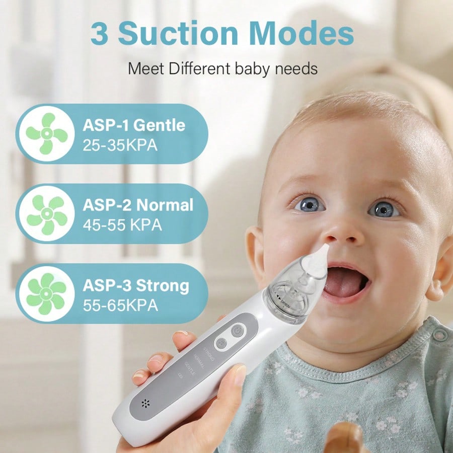 Electric Nasal Aspirator For Babies, Rechargeable Nasal Suction Device With Adjustable Suction Power & Music, Includes 3 Silicone Soft Tips